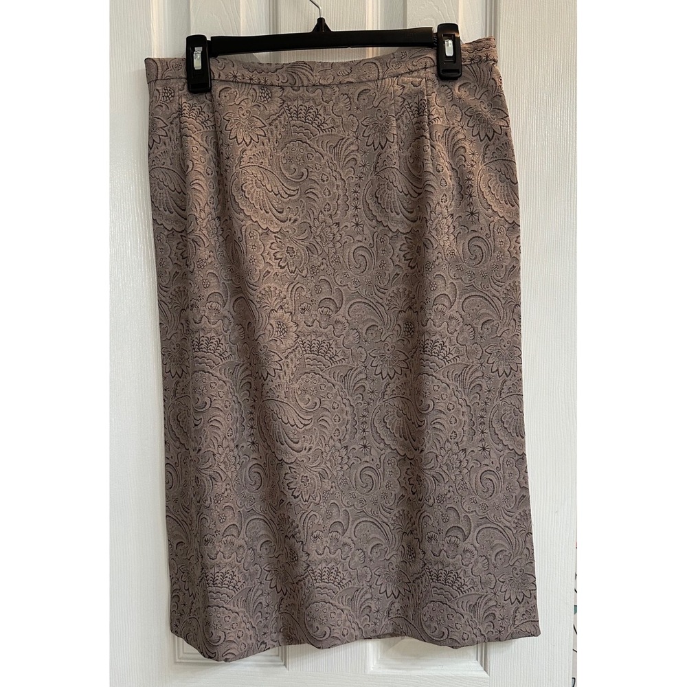 Vintage Paisley Brocade Midi Pencil Skirt Taupe Mauve Size 12 101813M